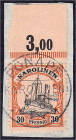 Briefmarken

Deutschland

Deutsche Kolonien

Karolinen

30 Pf. Freimarken 1900, zentrisch entwertetes Exemplar vom Oberrand in Luxuserhaltung ...