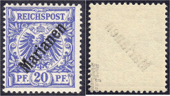 Briefmarken

Deutschland

Deutsche Kolonien

Marianen

20 Pf. Freimarken (Aufdruck 48°) 1899/1900, tadellos in postfrischer Erhaltung, doppelt...