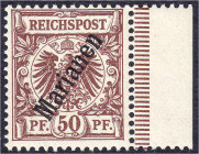 Briefmarken

Deutschland

Deutsche Kolonien

Marianen

50 Pf. Freimarke (56°) 1900, postfrische Luxuserhaltung, Type II, rechts mit Seitenrand...