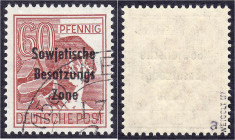 Briefmarken

Deutschland

Alliierte Besetzung (Sowjetische Zone)

60 Pf. Arbeitsserie mit Maschinenaufdruck 1948, sauber gestempelt in Luxuserha...