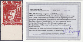 Briefmarken

Deutschland

Alliierte Besetzung (Sowjetische Zone)

Mecklenburg-Vorpommern

12+28 Pf. Opfer des Faschismus 1945, Farbe c (dunkel...