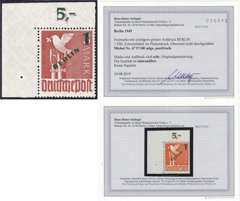 Briefmarken

Deutschland

Berlin

1 (DM) auf 3 M. Grünaufdruck 1949, postf...