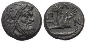 Taurischer Chersones. Pantikapaion.

 Bronze. Ca. 325 - 310 v. Chr.
Vs: Kopf eines bärtigen Satyrn rechts.
Rs: Greifenprotome links; im Abschnitt ...