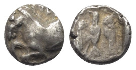 Thrakisch-Skythische Dynasten. Königreich der Odrysen. Sparadokos (ca. 450 - 440 v. Chr.).

 Diobol (Silber).
Vs: Pferdeprotome links, auf dem Pfer...