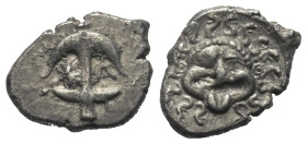Thrakien. Apollonia Pontika.

 Drachme (Silber). Ca. 4. Jhdt. v. Chr.
Vs: Anker, im Feld links Krebs, rechts A.
Rs: Kopf der Gorgo Medusa mit hera...