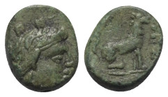 Thrakien. Lysimacheia.

 Bronze. Ca. 196 - 190 v. Chr.
Vs: Kopf der Tyche mit Mauerkrone und Lorbeerkranz rechts.
Rs: Löwe nach rechts sitzend.
...