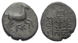 Thrakien. Maroneia.

 Bronze. Ca. 398 - 347 v. Chr.
Vs. Pferd nach rechts galoppierend, darunter Monogramm.
Rs: Rebstock in Linienquadrat; im Absc...