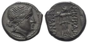Thrakien. Mesembria.

 Bronze. 3. Jhdt. v. Chr.
Vs: Kopf des Apollon mit Diadem rechts.
Rs: Athena Promachos mit Schild und Lanze nach links schre...