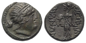 Thrakien. Mesembria.

 Bronze. 3. Jhdt. v. Chr.
Vs: Kopf des Apollon mit Diadem rechts.
Rs: Athena Promachos mit Schild und Lanze nach links schre...