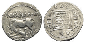 Illyrien. Apollonia.

 Drachme (Silber). Ca. 250 - 48 v. Chr.
Vs: Kuh mit Kalb nach links stehend, darüber Magistratsname: Nikandros, im Abschnitt ...