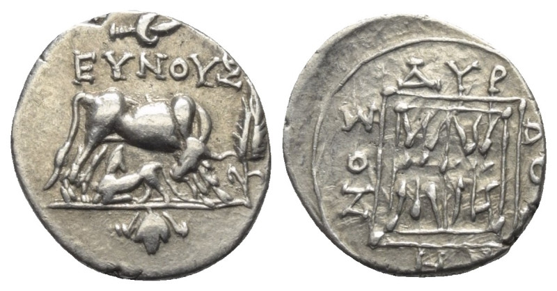 Illyrien. Dyrrhachion.

 Drachme (Silber). Ca. 275 - 48 v. Chr.
Vs: Kuh mit K...