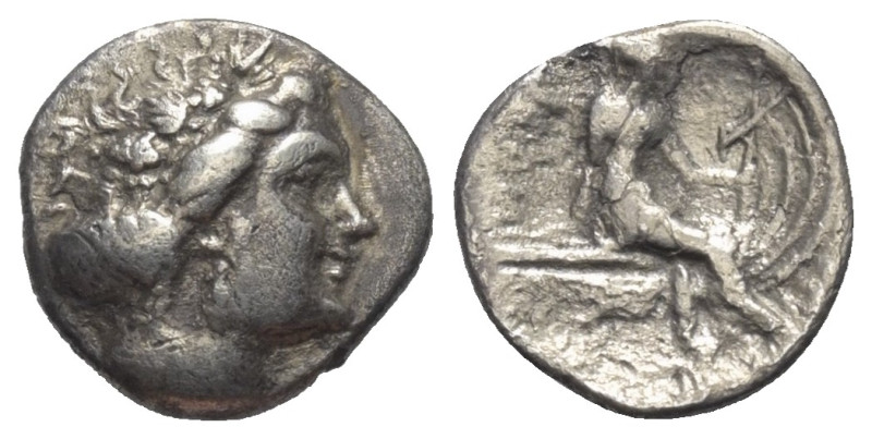 Euböa. Histiaia.

 Tetrobol (Silber). Ca. 3. - 2. Jhdt. v. Chr.
Vs: Kopf der ...
