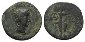 Kushanreich. Kujula Kadphises (ca. 50 - 90 n. Chr.).

 Kupfer. Ungesicherte Münzstätte in Taxila.
Römischer Kaiser-Typus

Vs: Kopf des Augustus r...