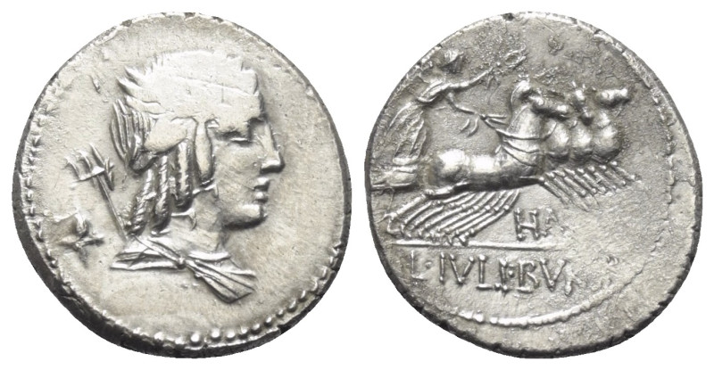 L. Iulius Bursio.

 Denar (Silber). 85 v. Chr. Rom.
Vs: Drapierte Büste des A...