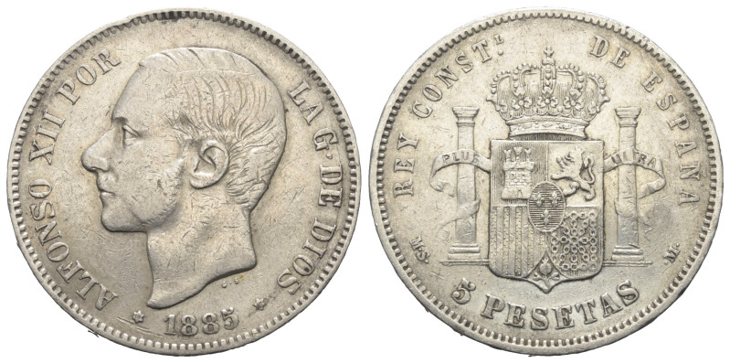 Spanien. Königreich. Alfonso XII. (1874 - 1885).

 5 Pesetas (Silber). 1885. M...