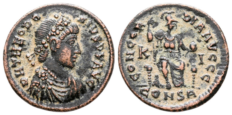 Theodosius I AD 379-395. Constantinople
Follis Æ

18 mm, 2,19 g



very f...