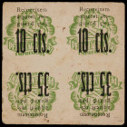 Agramunt. Impressors Pera. 10 (dos) y 35 céntimos (dos). (AL. 3324 y falta) (RGH. 6028 y falta). 4 cartones sin cortar, nº 000165 y 000365. Muy raros....