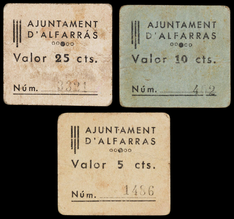 Alfarràs. 5, 10, y 25 céntimos. (T. 125b, 126 y 127). 3 cartones. El de 10 cénti...