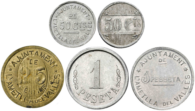 L'Ametlla del Vallès. 25, 50 céntimos (dos) y 1 peseta (dos). (AC. 1 a 5) (T. 19...