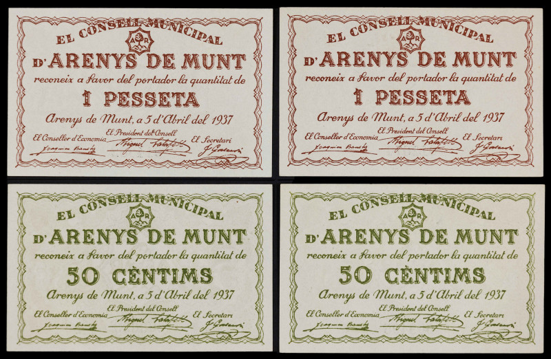 Arenys de Munt. 50 céntimos (dos) y 1 peseta (dos). (T. 247, 247a, 248 y 248a). ...