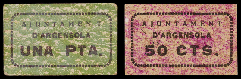 Argensola. 50 céntimos y 1 peseta. (T. 253 y 255). 2 cartones, nº 22 y 266. Muy ...