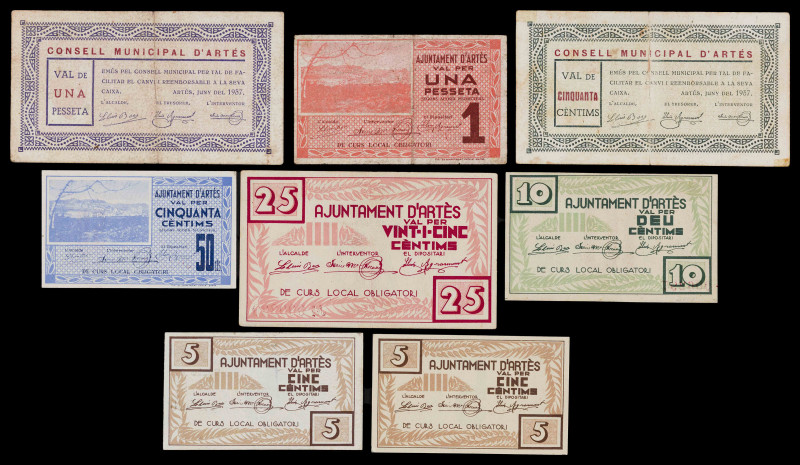 Artès. 5 (dos), 10, 25, 50 céntimos (dos) y 1 peseta (dos). (T. 275 a 278, 279b,...