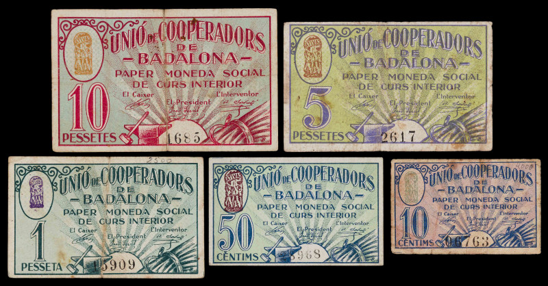 Badalona. Unió de Cooperadors. 10, 50 céntimos, 1, 5, 10 pesetas. (T. 318 a 320,...