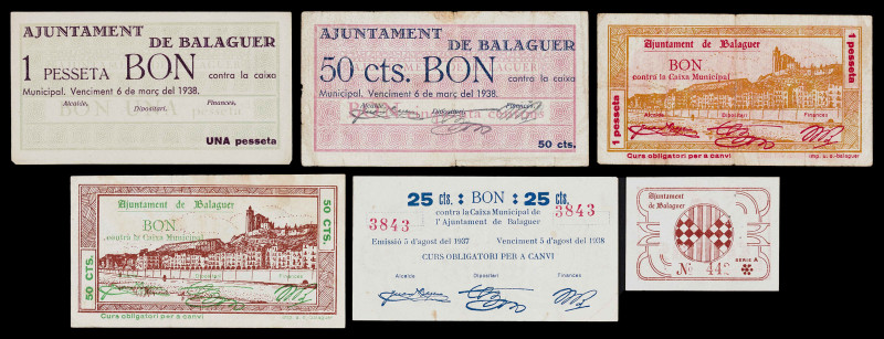 Balaguer. 10, 25, 50 céntimos (dos) y 1 peseta (dos). (T. 339 var, 340, 341c, 34...