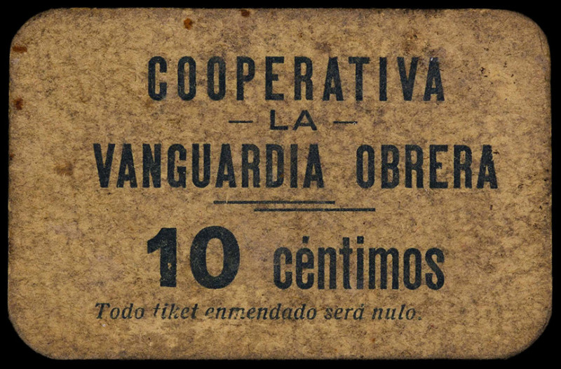 Barcelona. Cooperativa La Vanguardia Obrera. 10 céntimos. (AL. 1688 var) (RGH. 6...