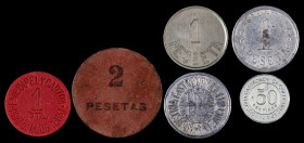 Barcelona. 4 monedas en aluminio y 2 cartones. MBC/EBC.
