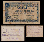 Cabrils. 5, 10 céntimos y 1 peseta. (T. 661c, 663 y 665). Un billete y 2 cartones (éstos rarísimos). BC/MBC+.