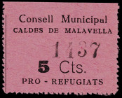 Caldes de Malavella. Consell Municipal Pro-Refugiats. 5 céntimos. (T. falta) (AL. falta) (RGH. falta). MBC+.