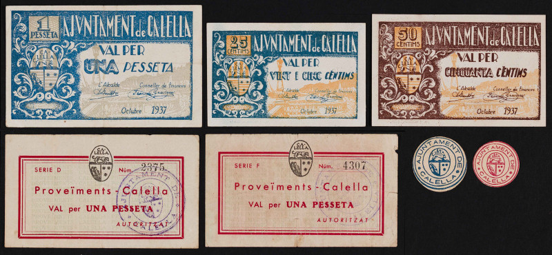Calella. 5, 10, 25, 50 céntimos y 1 peseta (tres). (T. 699c, 699d, 700, 701, 702...