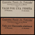 Castellfollit de la Roca. Cooperativa Popular La Fraternidad. 50 céntimos y 1 peseta. (AL. falta) (RGH. falta). 2 cartones sin firmar. Numerados en re...