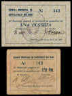 Castellfullit del Boix. 50 céntimos y 1 peseta. (T. 849a y 850). 2 cartones, uno con puntos de aguja, todos los de la localidad. Nº 162 y 343. Muy rar...