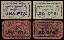 Castellolí. 50 céntimos (dos) y 1 peseta (dos). (T. 876, 877, 881 y 882). 4 cartones, una serie completa. Uno de 50 céntimos, nº 281. Raros y más así....