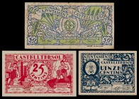 Castelltersol. 15, 25 y 50 céntimos. (T. 891 a 893). 3 billetes. MBC-/EBC+.