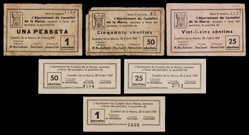 Castellví de la Marca. 25 (dos), 50 céntimos (dos) y 1 peseta (dos). (T. 903 a 9...