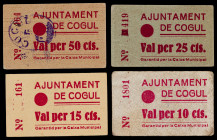 Cogul. 10, 15, 25 y 50 céntimos. (T. 984a, 985a, 986 y 987a). 4 cartones, tres con numeración inferior a 500. Muy raros. BC+/MBC+