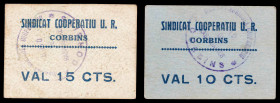 Corbins. Sindicat Cooperatiu U. R (Unió de Rabassaires). 10 y 15 céntimos. (T. falta) (RGH. 7681 y 7682). 2 cartones. Rarísimos y más así. MBC+/EBC-....