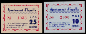 Espolla. 10 y 25 céntimos. (T. 1107a i 1108). 2 cartones. Raros y más así. EBC/EBC+.