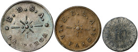 La Farga. Edmundo Bebié S.A. 10 céntimos, 1 y 2 pesetas. (T. 1139, 1140 y 1143) (AL. 2826, 2827 y 2829). 3 monedas. Escasas. BC/MBC+.