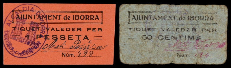 Iborra. 50 céntimos y 1 peseta. (T. 1445a y 1446a). 2 cartones, todos los de la ...