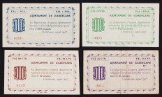 Llardecans. 25, 50 céntimos, 1 y 2 pesetas. (T. 1522, 1523, 1524a y 1525a). 4 billetes, serie completa. Los 50 céntimos, nº 0119 y la peseta, nº 0390....