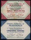 Massanes. 50 céntimos y 1 peseta. (T. 1703 y 1704). 2 billetes, todos los de la localidad. Nº 197 y 272. Raros. MBC+/EBC+.