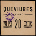 Mataró. Queviures. 20 céntimos. (AL. falta) (RGH. 8671). Cartón. Raro. MBC.