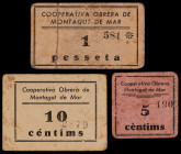 Montagut de Mar. Cooperativa Obrera. 5, 10 céntimos y 1 peseta. (Según Turró esta localidad no emitió billetes porque utilizó los de Pineda) (AL. 474 ...