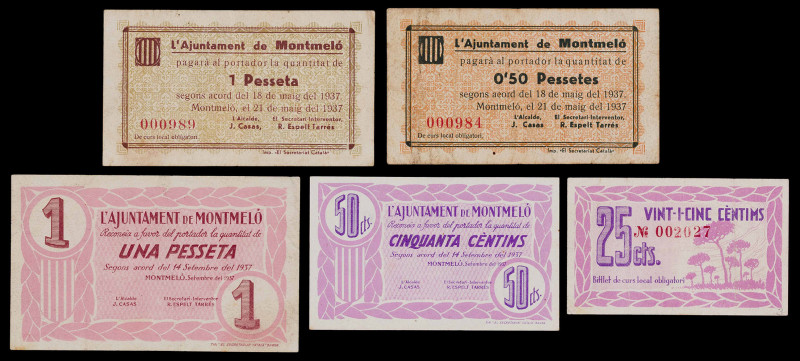 Montmeló. 25, 50 céntimos (dos) y 1 peseta (dos). (T. 1822a, 1823a y 1824 a 1826...