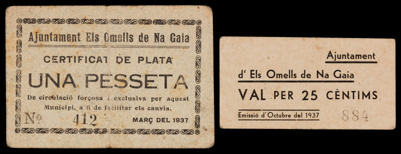 Omells de Na Gaia. 25 céntimos y 1 peseta. (T. 1965 y 1967). 2 cartones. La pese...