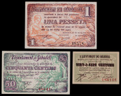 Sabadell. 25, 50 céntimos y 1 peseta. (T. 2573, 2574 y 2575a). 3 billetes, una serie completa. Escasos así. EBC-/EBC+.